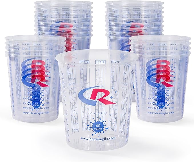 Paint Mixing Cup 40 Ounce, Accurate Measurements in Ratios and OZ. and ML, 100PCS Plastic Graduated Measuring Cups with 12PCS Lids for Paint, Resin, Epoxy, Acrylic, Pigments, Art