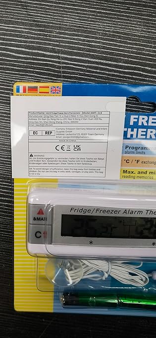 Digital Refrigerator Thermometer 2 Channel Freezer Thermometer with Alarm Sound Reminder Thermometer Fridge with Max/Min Temperature Record Freezer Alarm with Magnetic Back for Home Kitchen