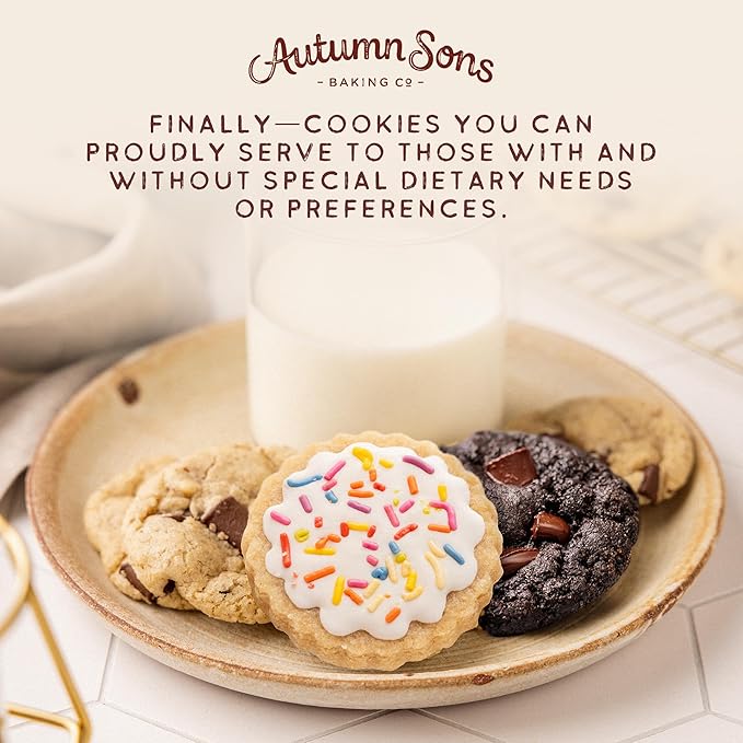 Autumn Sons Baking Co. Gluten Free Cookie Mix Variety Pack. Sugar Cookie, Chocolate Chunk & Double Chocolate Chunk. Vegan Plant Based Baking Mix. Top 9 Allergen Free. 9.3 oz (Pack of 3)