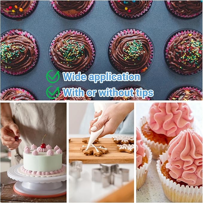 15 Inch Piping Bags 200 Pack - Disposable Pastry Bags - Thick Anti-Burst Pastry Icing Frosting Piping Bags For Decorating Cupcakes Cakes Cookies (15 Inch-200 Pack)