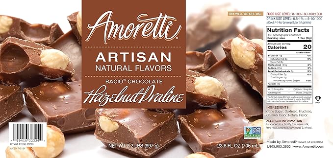 Amoretti - Natural Bacio Chocolate Hazelnut Praline Artisan Flavor Paste, 2.2 lbs, Perfect For Ice Cream, Beverages, Cakes, and more, Preservative Free, Vegan, Gluten Free, No Artificial Sweeteners
