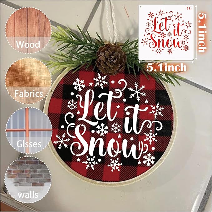 16 Pieces Christmas Snowflake Stencil Reusable Large Winter Stencils Plastic Holiday Crafts Stencils for Window Glass Wall Doormat Wood Decoration (16 Snowflakes)