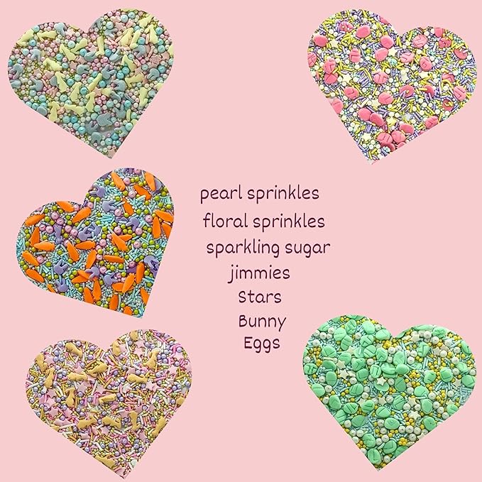 Confect Edible Sprinkles – Assorted 5-Pack | Easter & Baby Shower Cake Decorations | Green & Pink Sprinkles, Bunny Mix, Yellow & Gold Toppings | Vegan, Gluten-Free, Nut-Free, Soy-Free, Dairy-Free, Palm Oil-Free – 5 oz