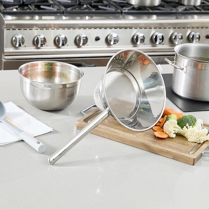 Restaurantware Chinois Strainer 1 Count 11.8" Stainless Steel Bouillon Cone with Extra Fine Mesh China Cap Strainer for Sauces, Stocks, Soups, Broths, Sifting, Sieving, Professional Kitchen Tools