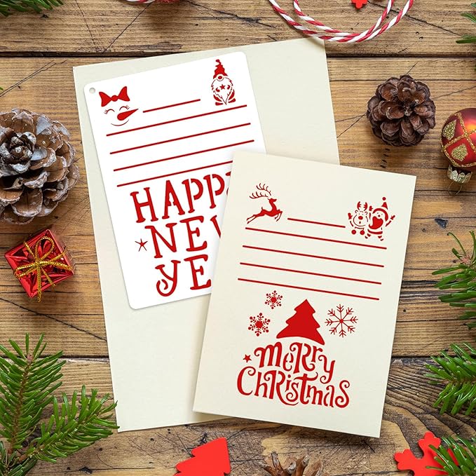 22Pcs Christmas Stencils for Crafts Reusable, Journal Stencil for Card Making Supplies, Drawing Happy New Year Christmas Stencils for Painting On Wood, Crafts, Wall Decorations(7 × 5 Inch)