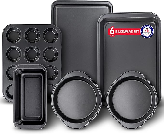Baking Set – 6 Piece – Deluxe Non Stick Black Coating Inside and Outside – Carbon Steel Bakeware Set – PFOA PFOS and PTFE Free by Bakken