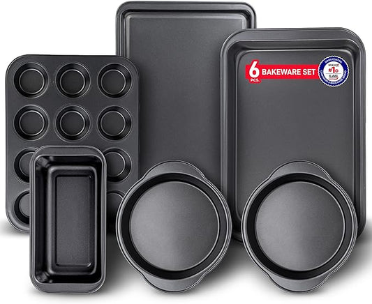 Baking Set – 6 Piece – Deluxe Non Stick Black Coating Inside and Outside – Carbon Steel Bakeware Set – PFOA PFOS and PTFE Free by Bakken