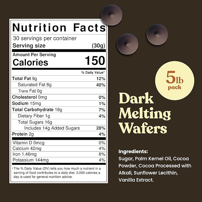 Cambie Dark Chocolate Wafers, Melting Chocolate Candy Melts - 5 Pounds Baking Dark Chocolate For Dipping Chocolate Melts, Enrobing & Molding