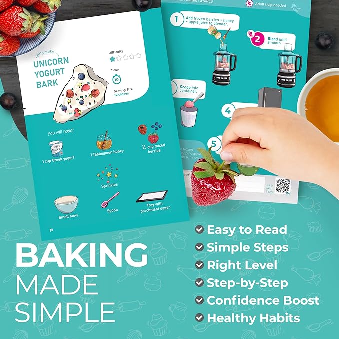 Tovla Jr. My First Visual Cookbook Set for Kids | 2 Recipe Books for Real Cooking | Healthy Swaps | Montessori Learning Gift for Girls and Boys Ages 4–12 | Christmas and Birthday Gift