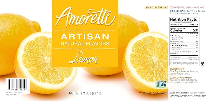 Amoretti - Natural Lemon Artisan Flavor Paste, 2.2 lbs, Perfect For Ice Cream, Beverages, Cakes, and more, Preservative Free, Vegan, Gluten Free, No Artificial Sweeteners, Highly Concentrated