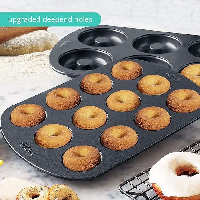 Nonstick Donut Pan Set – 2-Piece Bakeware with 6-Cavity Mini and 12-Cavity Standard Molds, Durable Carbon Steel, Scratch-Resistant, Even Heating