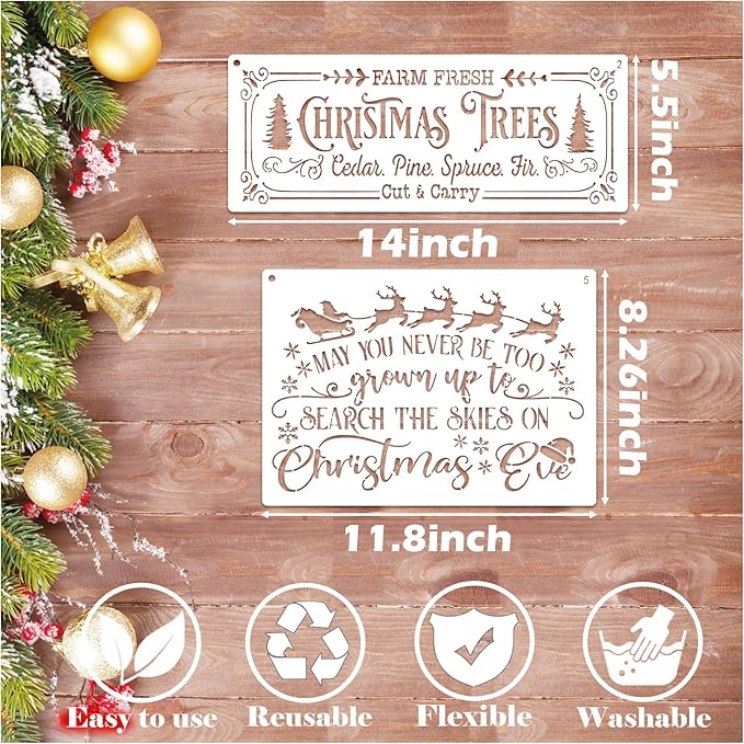Christmas Stencils for Painting on Wood Signs, Reusable Essential Holiday Christmas Stencils for Door Mats Canvas Crafts Doormat Door Hanger (old10)