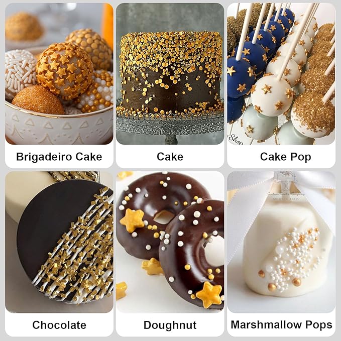 HUEBEATY 6-in-1 Gold Sprinkles Edible for Cake Decorating | 180g/6.36oz | Gold Coin & Star Confetti Sprinkles, Sanding Sugar, Jimmies for Cookies, Cupcakes and Chocolates, Mardi Gras King Cake Sprinkles