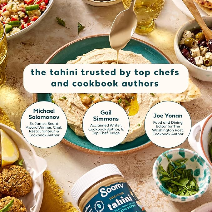 Soom Foods Ground Premium Sesame Tahini Paste 16oz (1 Pack) | Silky Smooth Texture in Hummus, Dips, Dressings | Vegan, Nut-Free, Gluten-Free, Kosher, Keto, Paleo, Whole30