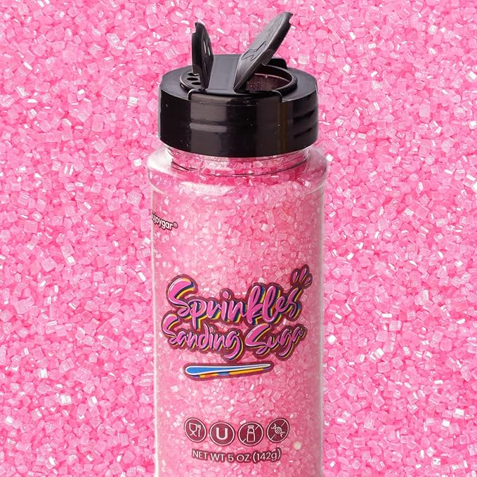 Sujoygar Pink Saning Sugar Sprinkles, 5oz Edible Pink Sugar Crystals for Cocktails, Cake Sprinkles for Chocolate Ice Cream Toppings Cupcake Decoration Wedding Party Cookies Baking Dessert Food Supplies