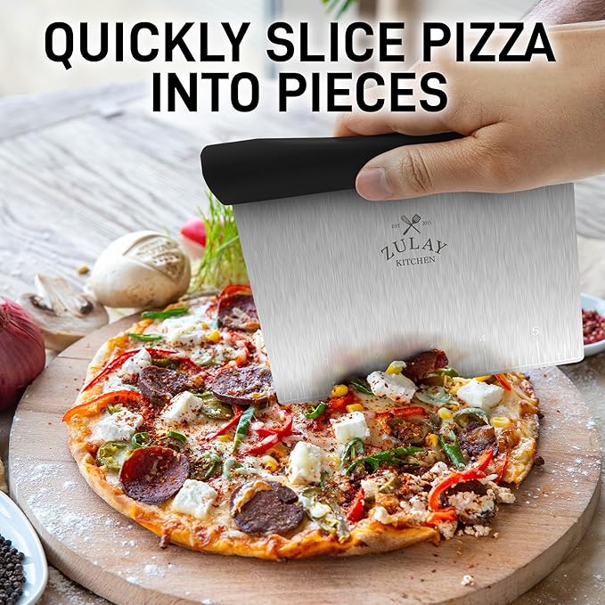 Zulay Premium Multi-purpose Stainless Steel Bench Scraper & Chopper, Easy to Read Etched Markings for Perfect Cuts, Quick & Easy Multi-use Dough Scraper, Dough Cutter & Pastry Scraper (Black)