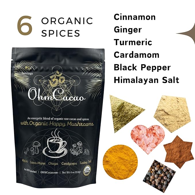 OhmCacao Duo: Organic Pure Cacao Powder & Organic Mushroom Cacao Powder