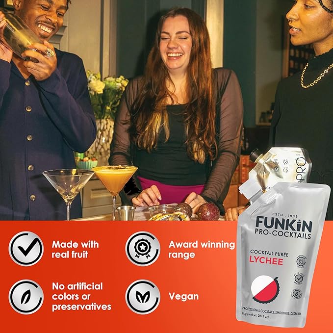 Funkin Fruit Puree | Real Fruit, Simple Ingredient, Natural Mixer for Cocktails, Drinks, Smoothies | Vegan, Non-GMO, Gluten-Free (2.2 lbs) (Lychee)