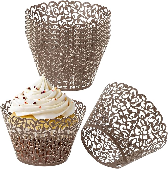 PATIKIL Cupcake Wrappers Paper, 50 Pack Baking Cups Standard Vine Decoration for Anniversary Birthday Weddings and Parties, Brown