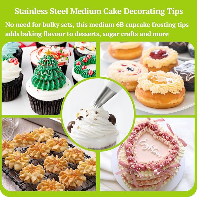 Suuker 6B Piping Tips Set, Stainless Steel Medium Cake Decorating Tips, 5 Pieces Frosting Icing Tips for Cake Decorating, Cupcakes, Cookie