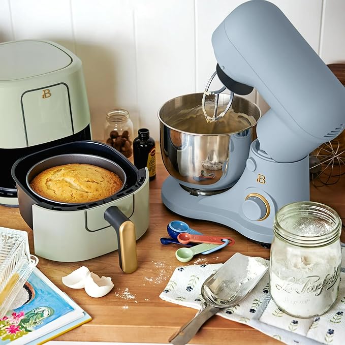 Beautiful 3.5 Qt Tilt-Head Stand Mixer | 12-Speed 300 W Motor | Stainless Bowl + Beater, Dough Hook & Whisk by Drew Barrymore (Cornflower Blue)