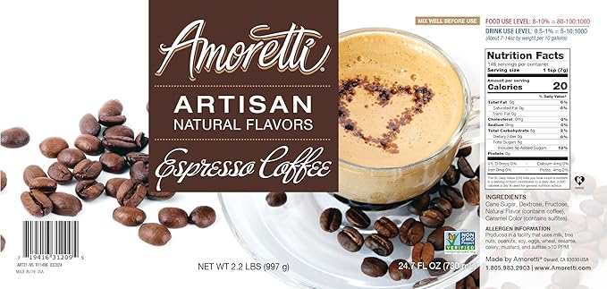 Amoretti - Natural Espresso Coffee Artisan Flavor Paste, 10 lbs, Perfect For Ice Cream, Beverages, Cakes, and more, Preservative Free, Vegan, Gluten Free, No Artificial Sweeteners, Highly Concentrated