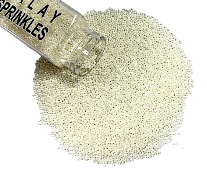 Gevog 2MM White Nonpareils Pearls Sprinkles Mixing Edible Cake Cupcake Sprinkles for Wedding Valentines Party Baking Cupcake Cookie Ice Cream Decoration Supplies 110g/ 3.88oz