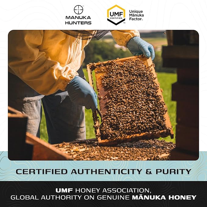 Manuka Hunters UMF 10+/MGO 263+ Certified New Zealand Manuka Honey - 100% Pure Natural Sweetener - Gluten, Dairy Free - Ideal for Tea, Coffee, Smoothies, and Baking - Sustainable - 1.1lb/500g Jar