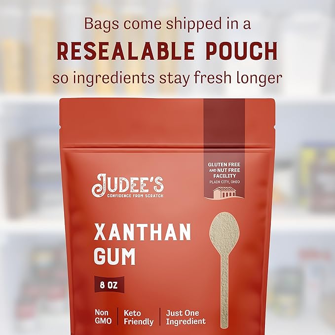 Judee's Gluten Free Xanthan Gum Powder - Gluten Free Baking - Liquid Thickener for Soups & Sauces - Ice Cream Thickener - 8 Oz