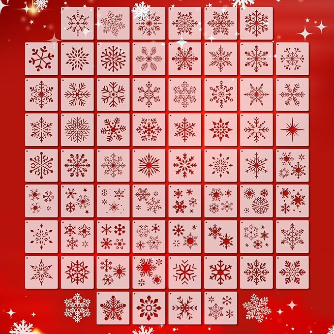 66 Pcs Small Stencils for Crafts Reusable 3 Inch Stencils for Painting on Wood DIY Craft Paint Template for Wall Home Decor Card Rock Canvas Drawing Holiday Ornament(Snowflake)