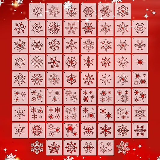 66 Pcs Small Stencils for Crafts Reusable 3 Inch Stencils for Painting on Wood DIY Craft Paint Template for Wall Home Decor Card Rock Canvas Drawing Holiday Ornament(Snowflake)