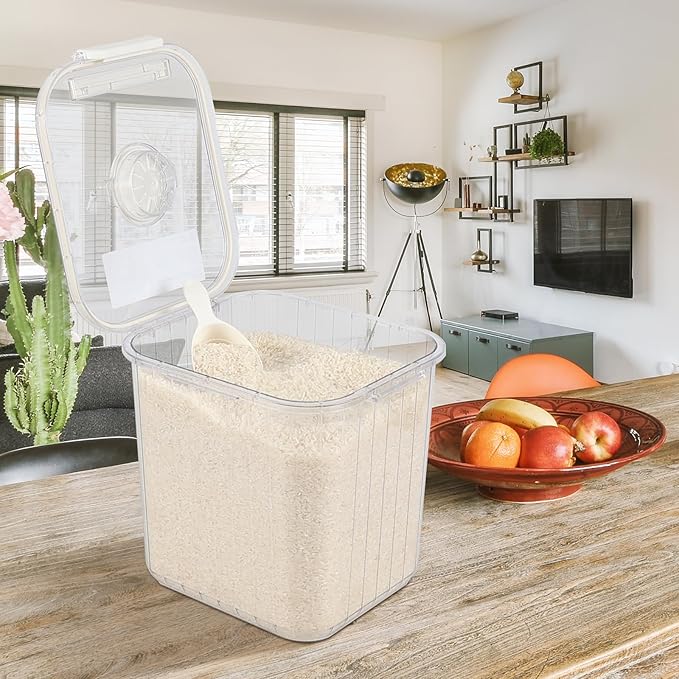 22 Lbs Plastic Dry Food Storage Container with Scoop, Airtight Food Storage Container with Seal Lid, Flip Top, Clear
