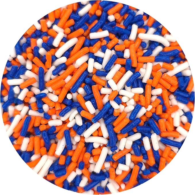 NCS Dark Blue, Orange, and White Edible Jimmies Sprinkles, 8 ounces