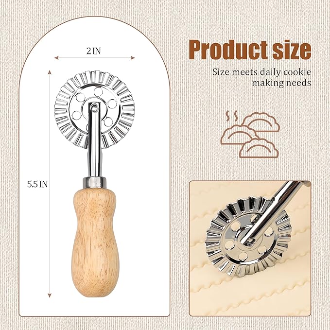 Short Handle Large Cutter Wheel - Exquisite Wooden Handle, Perfect for Pasta, Pizza, Ravioli, Cookie - Versatile Crinkle and Biscuit Cutter for Effortless Slicing