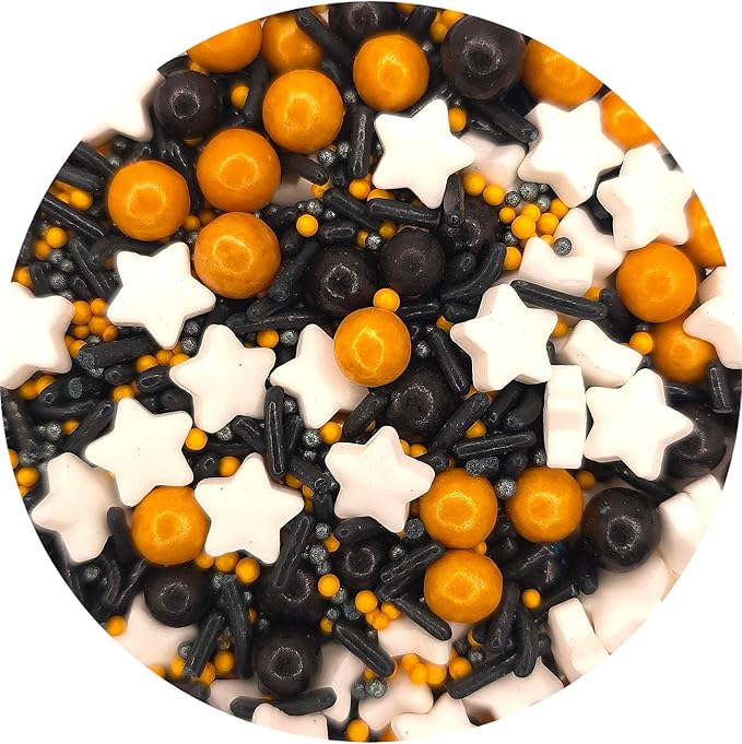 NCS Graduation Black, Gold, and White Edible Candy Sprinkle Mix, 8 ounces - Great for Cupcakes, Cookies, Cakes, Cake Pops