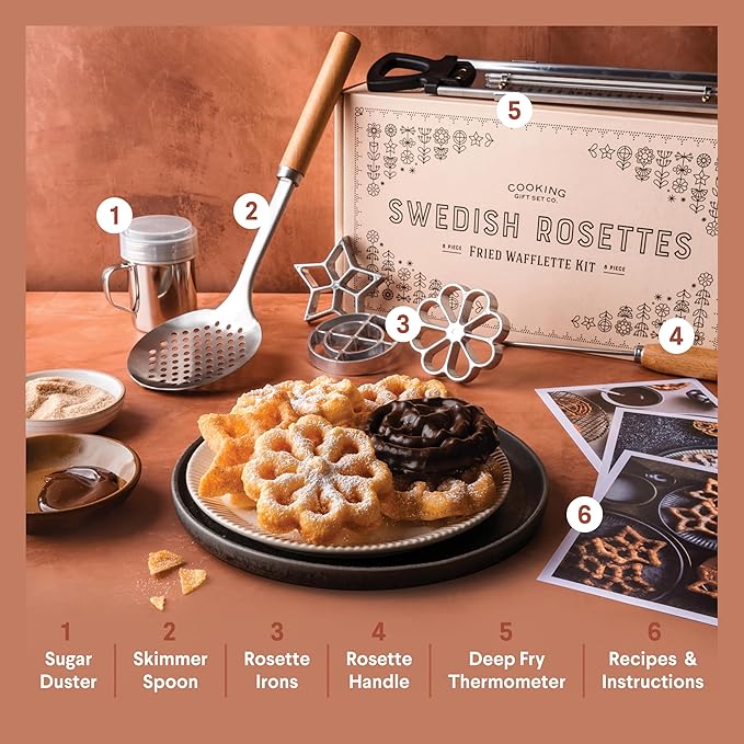 Swedish Rosettes Cooking Gift Set | Bunuelos Mold Baking Gifts for Mom Rosettes Iron Set with Handle for Chefs Funnel Cake Kit for Scandinavian Cookies and Traditional Waffle Present for Mom