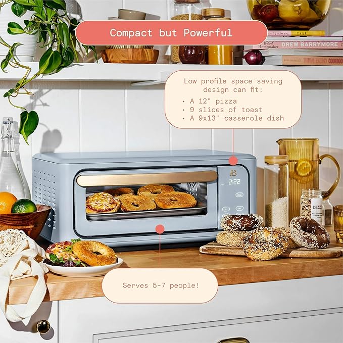 Beautiful Infrared Air Fryer Toaster Oven Kit – Special Edition Multi‑Function Countertop Oven with 10 Presets, Fast Heating & Accessories by Drew Barrymore (Blue)