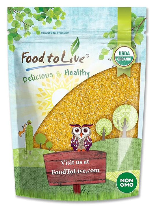 Food to Live Organic Yellow Polenta, 3 Pounds - Non-GMO Yellow Corn Grits, Ground Cornmeal, Quick Cooking, Vegan, Kosher, Bulk, For Hot Cereal and Porridge. Low Sodium, Milled Maize, Corn Meal