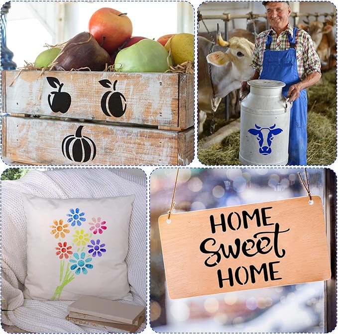 66 Pcs Small Stencils for Crafts Reusable 3 Inch Stencils for Painting on Wood DIY Craft Paint Template for Wall Home Decor Card Rock Canvas Drawing Holiday Ornament(Farm)