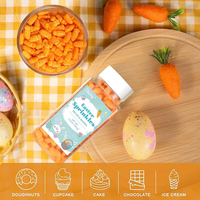 Cobakey Carrot Sprinkles for Cookies 3.52 Ounce Spring Sprinkles for Baking Edible Carrot Perfect for Easter Cake Decorations, Baking, Ice Cream, Cookies, Cupcake Topper