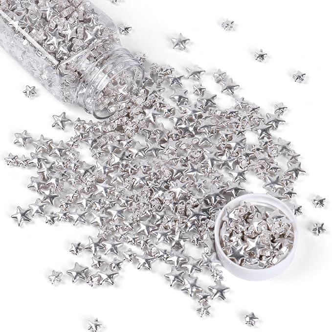 Cobakey Bright Silver Sprinkles for Cake Decorations 100g/ 3.52oz Star Metallic Pearl Sugar Sprinkles for Cupcake Toppers Wedding Party Valentines Halloween Christmas Supplies