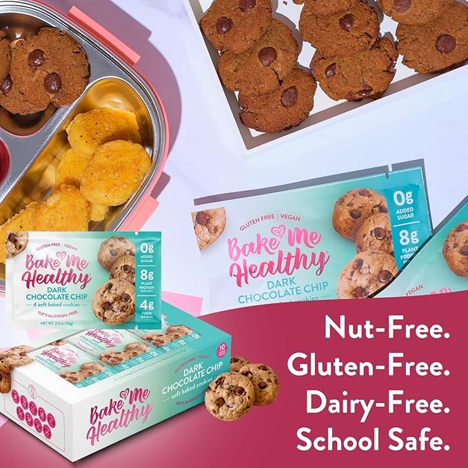 Bake Me Healthy Gluten-Free Cookies - Chocolate Chip (10 Count), Vegan, Gluten Free, Nut Free & Dairy Free, Healthy Snacks for Kids or Adults, School Safe, Low Sugar