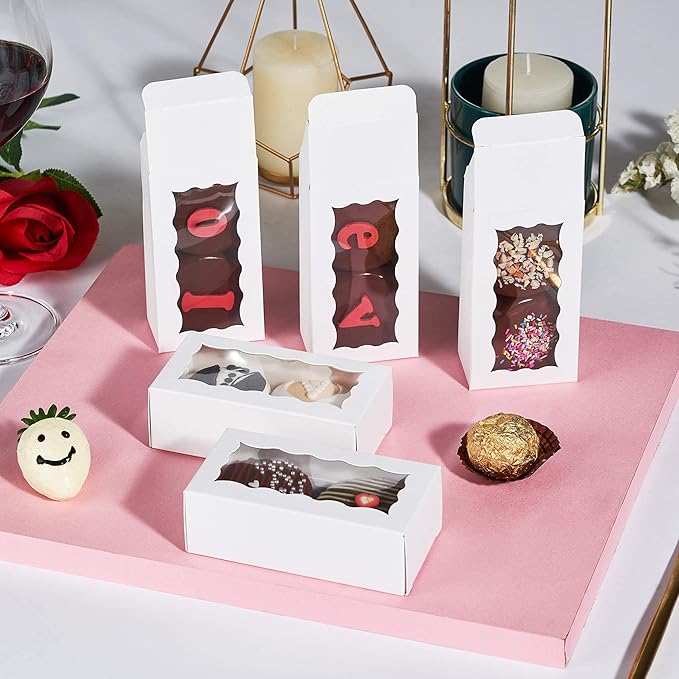 JCXGRVC small treat boxes 100pcs - white candy box with window - 4.17x2.16x1.37 inches - perfect for chocolate, small bakery boxes macaron boxes for 2