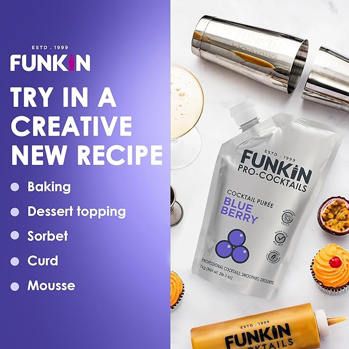 Funkin Fruit Puree | Real Fruit, Simple Ingredient, Natural Mixer for Cocktails, Drinks, Smoothies | Vegan, Non-GMO, Gluten-Free (2.2 lbs) (Blueberry)