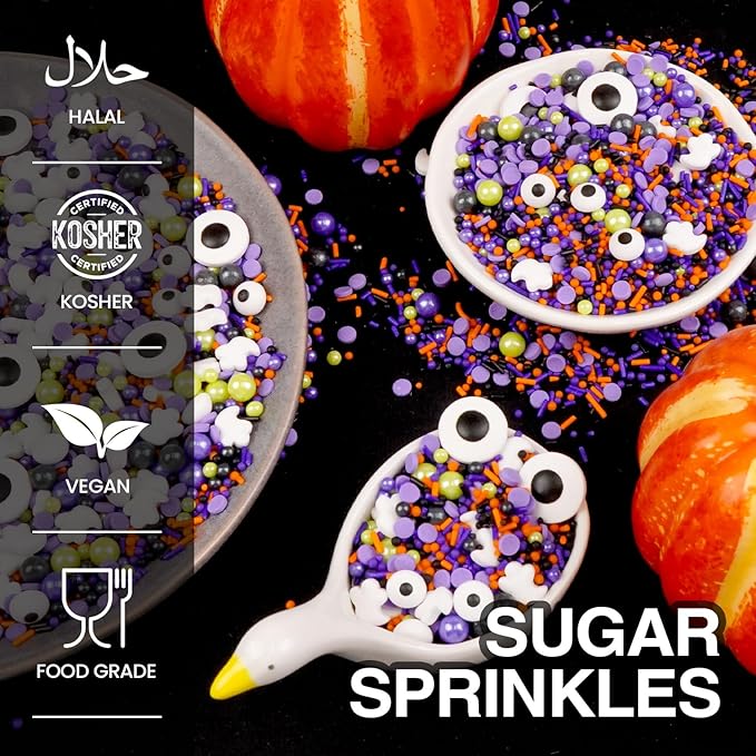 Halloween Mix Type Sprinkles for Cake Decorating, 150g/5.29oz, Edible Candy Eyeballs, Pearl Sugar Sprinkles Mix, Perfect for Cake Decoration, Cupcake Decorations Donuts Toppings