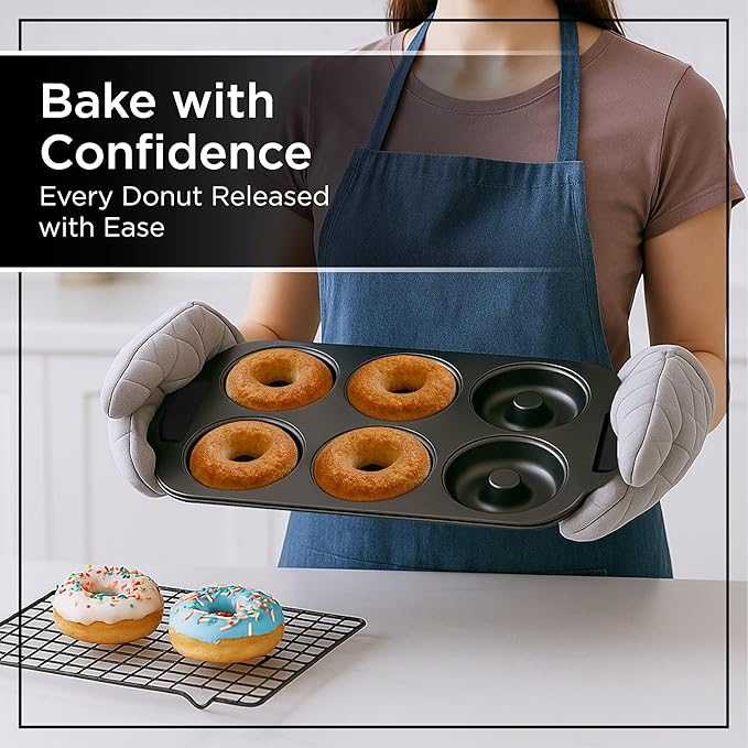Wrenbury Donut Pan for Baking 6 Cup Jumbo Set of 2 - Non Toxic Large Doughnut Mold Baking Tray - Carbon Steel Bagel Molds - 3.5” Cup - Easy Clean