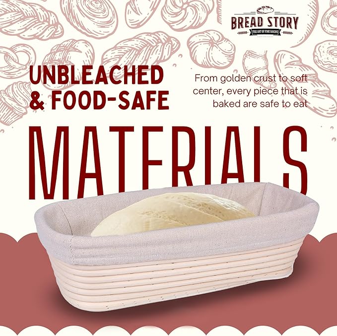 Bread Story Oval Banneton Bread Proofing Basket – 12x5.5" Oval Sourdough Proofing Basket with Cloth Liner – Handmade Natural Cane Brotform Bowl for Rising, Baking & Artisan Loaves