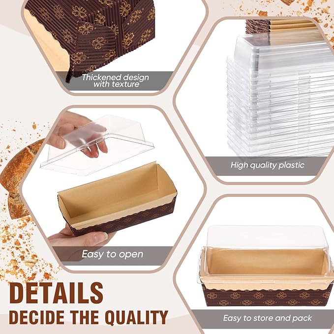 Sabary 50 Pcs Paper Baking Loaf Pan with Lids Disposable Paper Pans Mold for Birthday Graduation Wedding Halloween Thanksgiving Christmas Cake Bread Bakery Holiday Gifts(5.91 x 2.48 x 1.94 Inches)