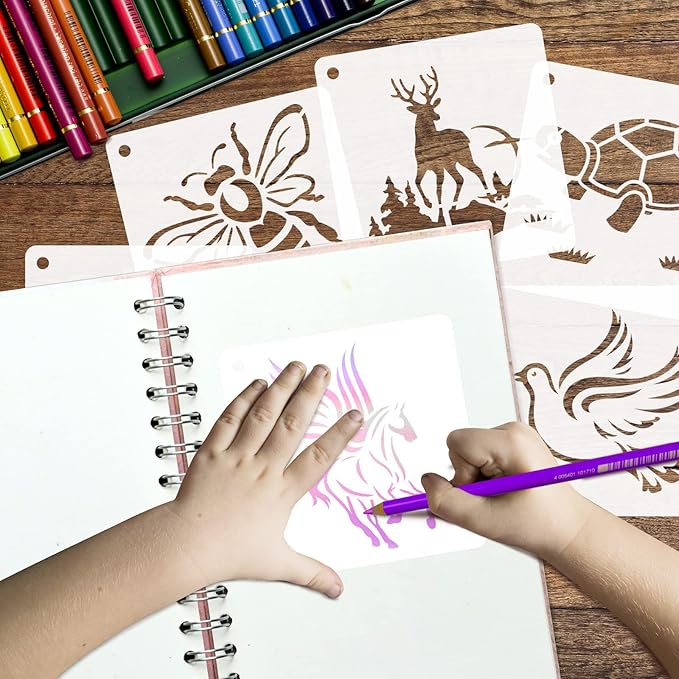 50 PCS Animal Painting Stencils Reusable Animal Stencils for Painting on Wood Rocks Canvas Fabric Glass Pottery 4x4 Inch