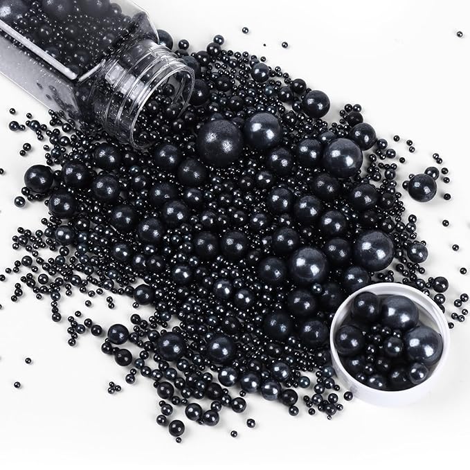 Cobakey Black Sprinkles for Cake Decorations 3.52 ounce Pearl Sugar Sprinkles for Cupcake Toppers Wedding Party Valentines Halloween Christmas Supplies